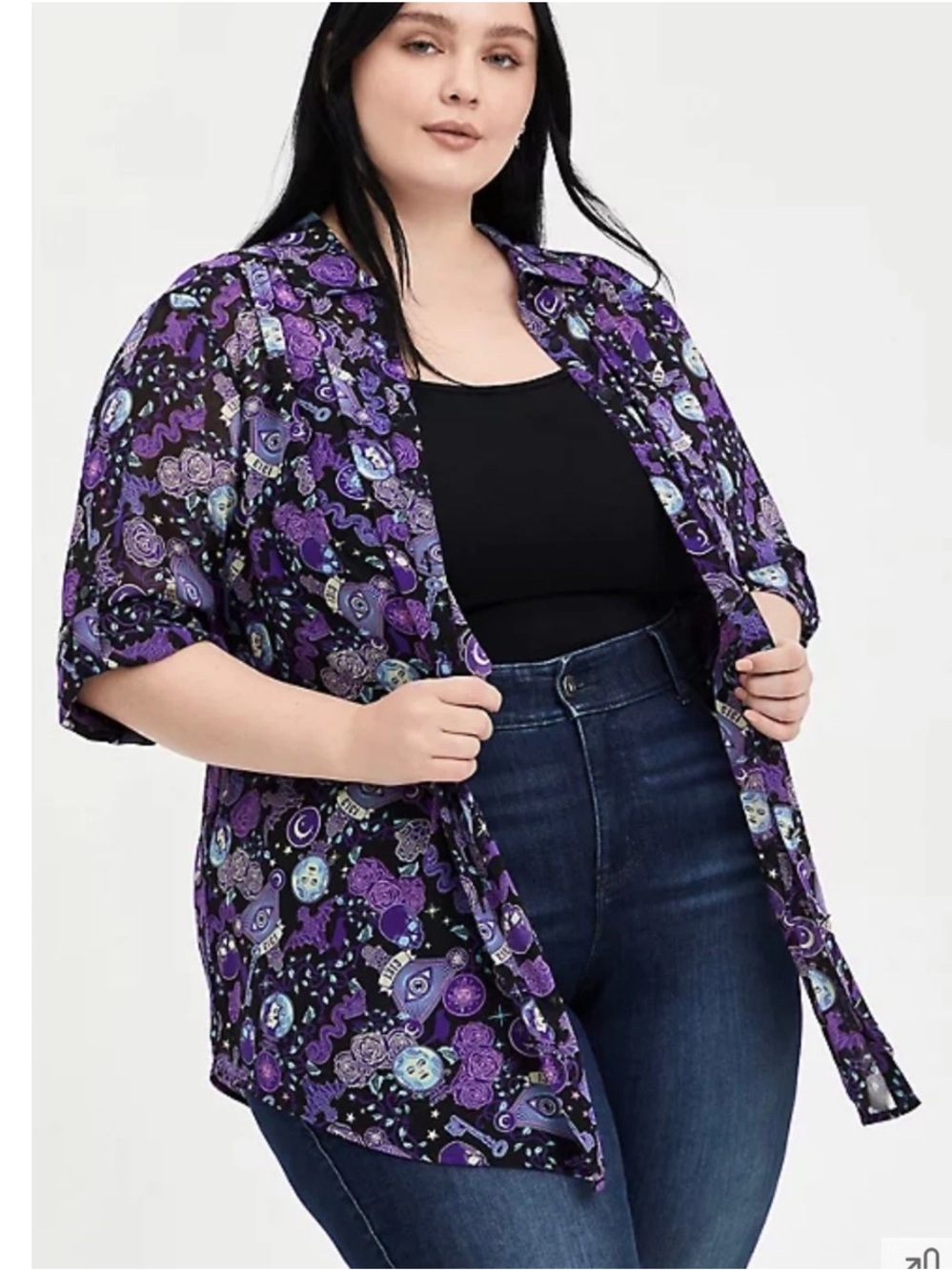 DISNEY Haunted Mansion Button Down Chiffon Tunic Tattoo Blouse